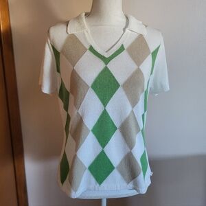 Vintage Izod Argyle Knit Polo Top 90s Y2K Size Large